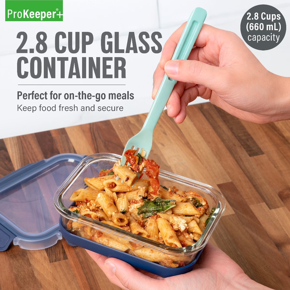 Food Storage With Glass Lids - 2.8カップガラス製食品保存容器、シリコンベースと気密ロック式蓋付き、キッチンパントリー、冷蔵庫、冷凍庫、食事の準備、整理整頓、弁当箱、持ち運びに最適、残り物、スープ、サラダ、軽食に最適、耐久性あり
