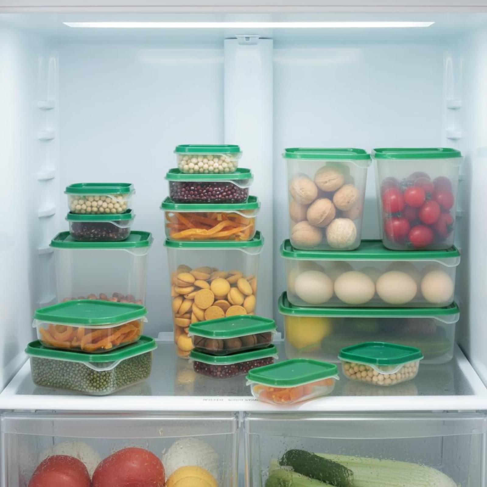 Food Storage For Refrigerator - 17個入り冷蔵庫収納ボックスセット、漏れ防止プラスチック食品容器、蓋付き気密食品容器セット、冷蔵庫用再利用可能