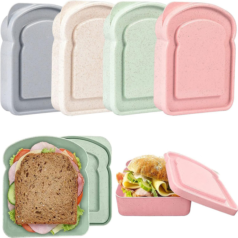 Food Storage Containers B&M - サンドイッチ容器ランチボックストースト収納ボックス蓋付きポータブル食品収納ケース再利用可能な電子レンジランチボックスサンドイッチケース