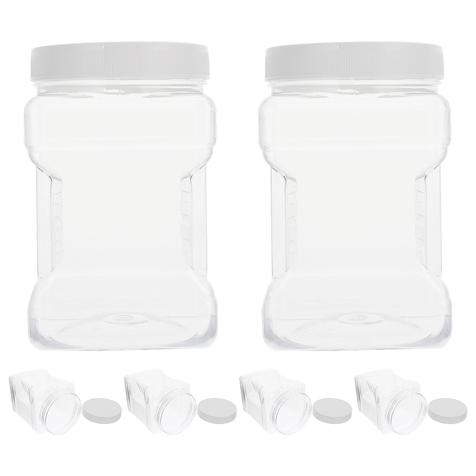 Food Storage Jars - 6個入り透明正方形キャニスター プラスチック製保存容器 密閉型 広口 再利用可能 グリップハンドル付き