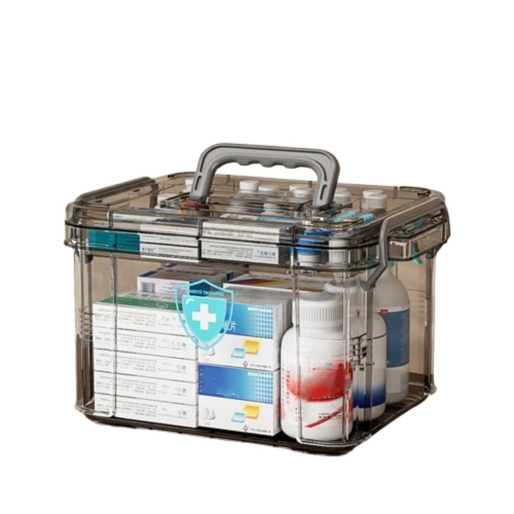 Food Storage Emergency - 耐久性のある二重層ピル収納ボックス ハンドル付きプラスチック製ピルボックス 防湿コンパートメント 緊急用ボックス ピルボックス