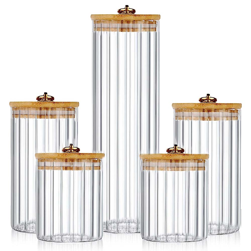 Food Storage Set Glass - ガラス保存瓶3個セット、竹蓋付き気密食品容器、コーヒー、パスタ、クッキー、ナッツ用キッチンキャニスター