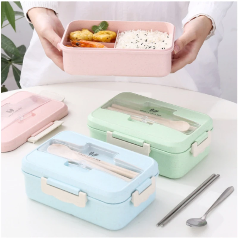 Food Storage Containers B&M - 小麦麦わら電子弁当箱、食器、食品保存容器、子供、学校、オフィス、ポータブル弁当バッグ