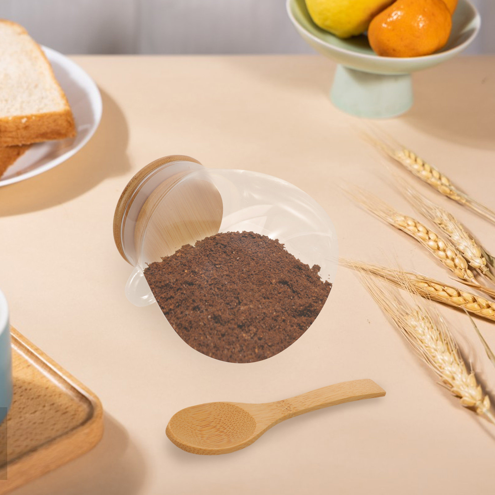 Food Storage Set Glass - 2個入り透明ガラス保存容器 スプーン付き キッチン食品保存容器 米 キャンディー ナッツ