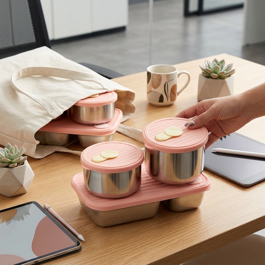 Food Storage Containers B&M - 電子レンジ対応 304ステンレス製ランチボックスセット 弁当箱 食事準備用食品保存容器 子供 大人