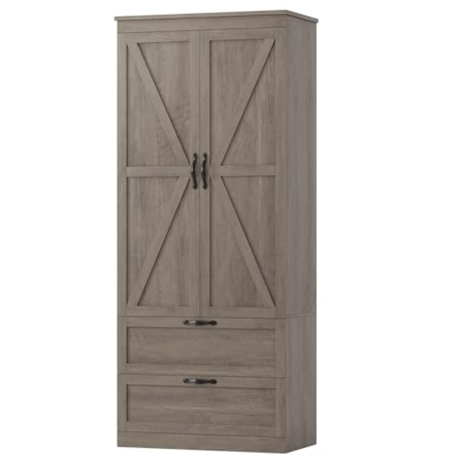 Food Storage Kitchen Cabinet - 70インチキッチンパントリーストレージキャビネット、ファームハウスパントリーキャビネット、グレー | 広々とした食品保管庫、幅広の引き出し2つと調節可能な機能付き