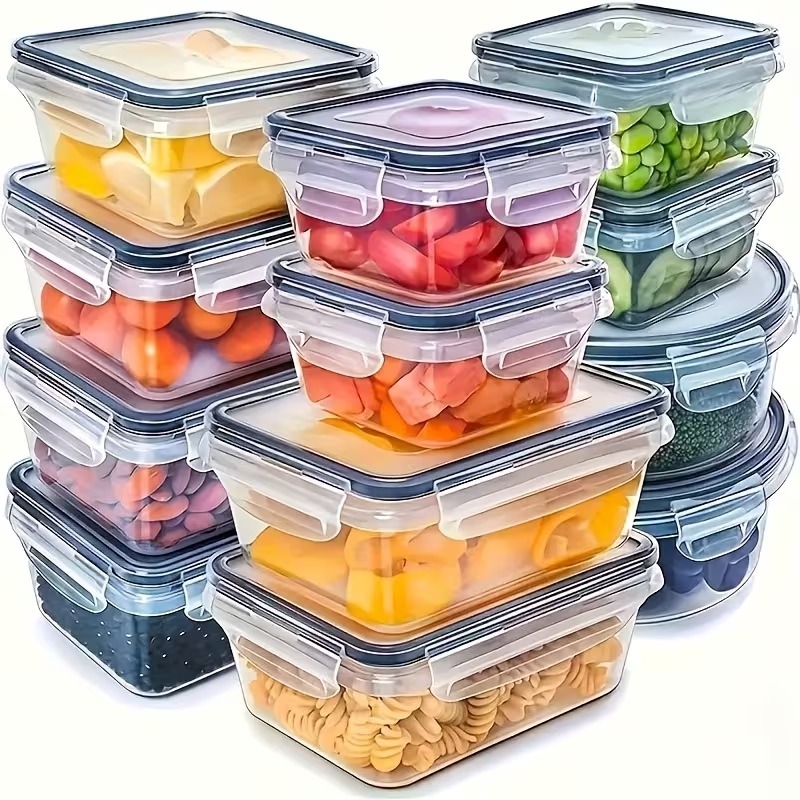 Food Storage Vegetables - 4個セット 透明食品保存容器 スナップ蓋付き、果物、野菜、パスタ、乾物用、再利用可能