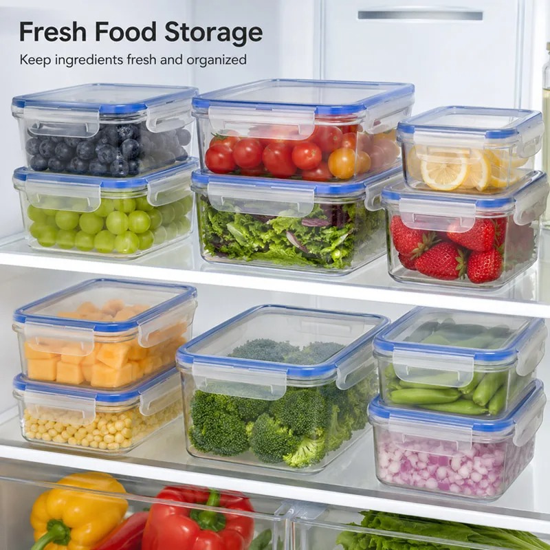 Food Storage For Refrigerator - 4サイズ冷蔵庫収納ボックス食品プラスチック製鮮度保持冷蔵庫プラスチック製クリスパー電子レンジ加熱ランチボックス収納ボックス