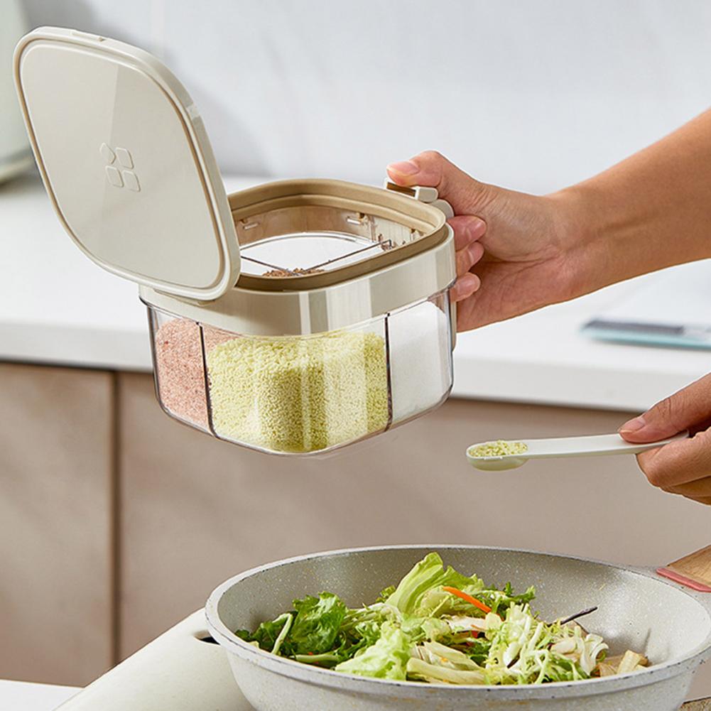 Food Storage Kitchen Cabinet - 多層式スパイスオーガナイザー、スプーン付き透明蓋調味料容器、省スペースキッチンカウンターキャビネット収納