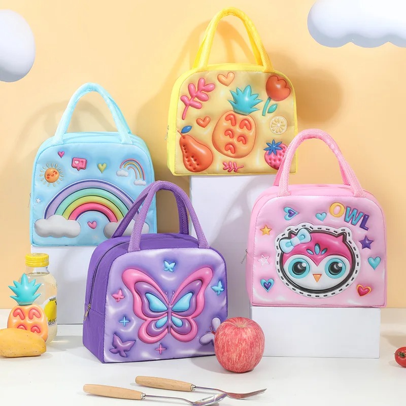 Food Storage Containers B&M - 子供用ランチバッグ 3D漫画フード収納バッグ キッズ用 厚手アルミホイル製フレッシュアイスバッグ ランチ用フルーツ収納ボックス