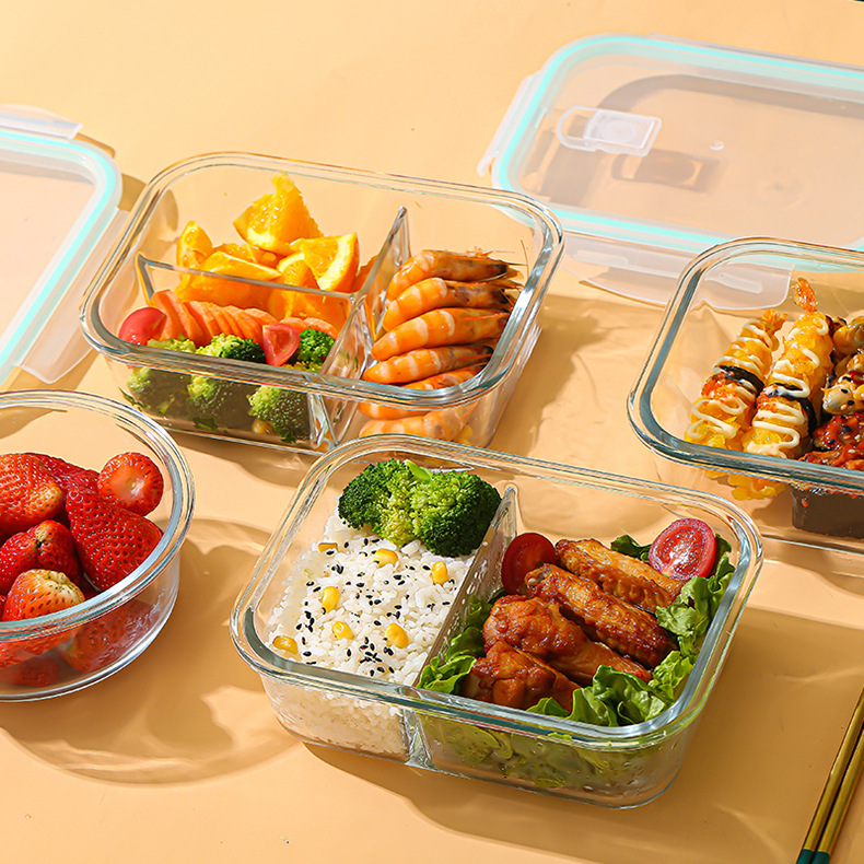 Food Storage Containers Glass - ガラス製鮮度保持容器 高硼珪酸耐熱電子レンジ対応弁当箱 冷蔵庫専用密閉ボウル 食品保存容器