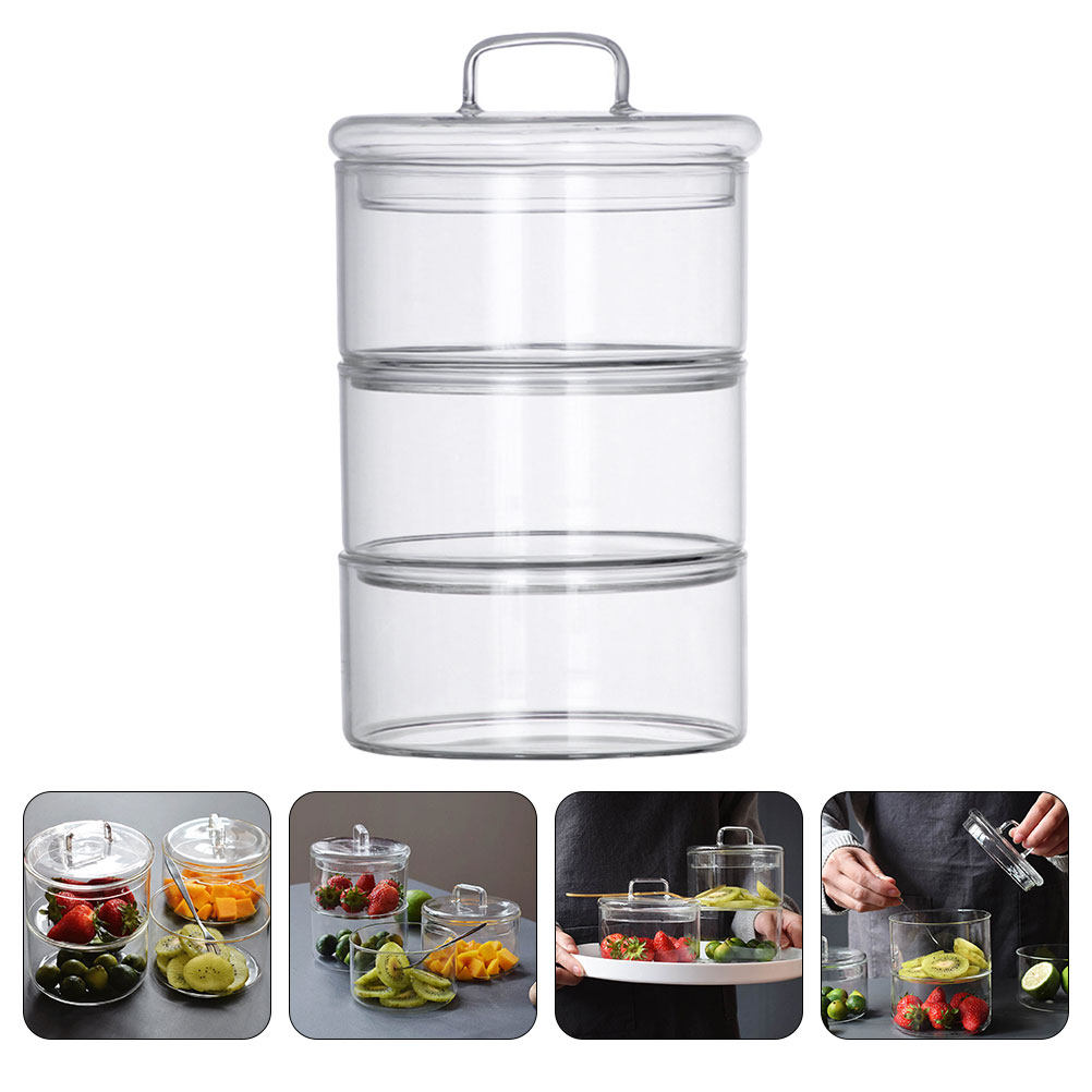 Food Storage Containers Glass - 1セットクリアガラス保存容器サラダサービング容器積み重ね可能な鮮度保持食品ジャー穀物ナッツキャンディデザートフルーツ用