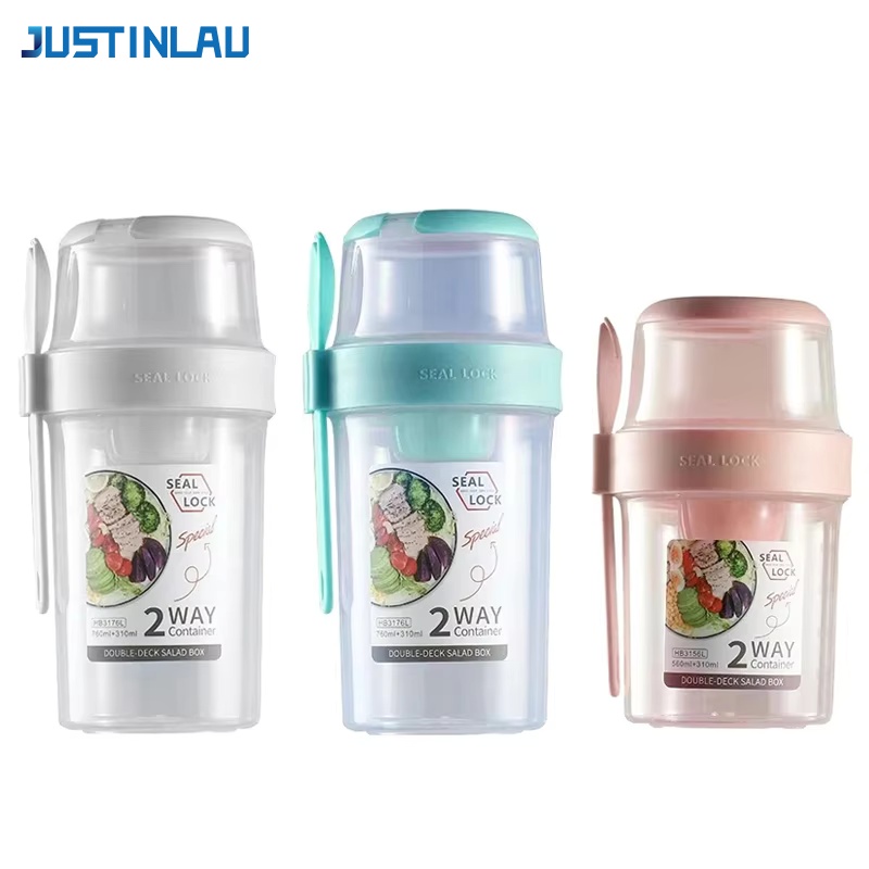 Food Storage Yogurt - JUSTINLAU ポータブルフィットネス減量サラダカップ朝食フルーツヨーグルトカップ蓋スプーン屋外食品保存ピクニック弁当箱