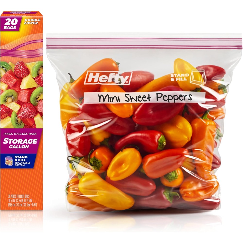 Food Storage Reusable Bags - プレス式で閉じるプラスチック製保存袋、食品保存用、冷凍保存用、20枚入り、再利用可能なジッパーロック式キッチン収納袋（ガロンサイズ）