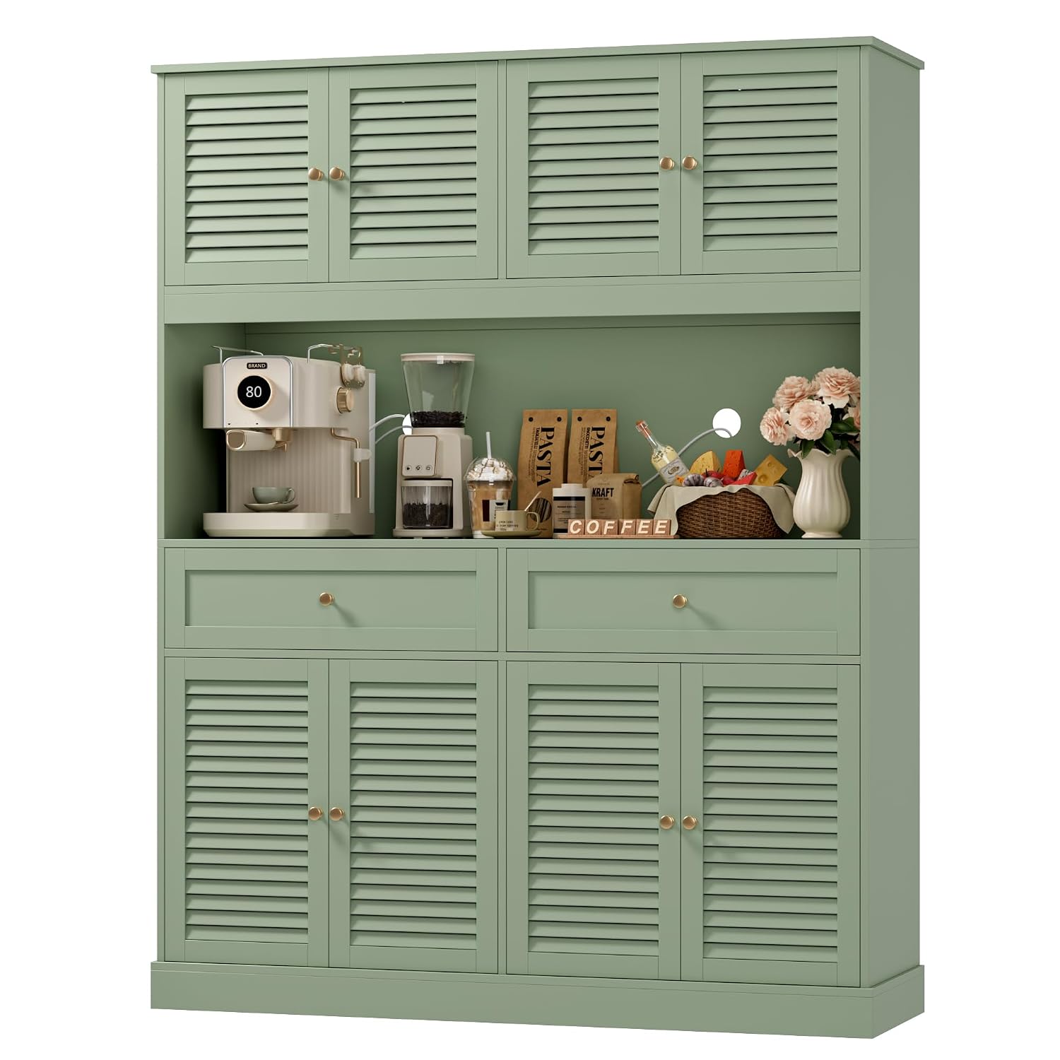 Food Storage Kitchen Cabinet - 71インチのファームハウスキッチンパントリーキャビネット、カウンタートップと引き出し付き、食品収納用、ダイニング・リビングルーム用、カスタマイズ可能