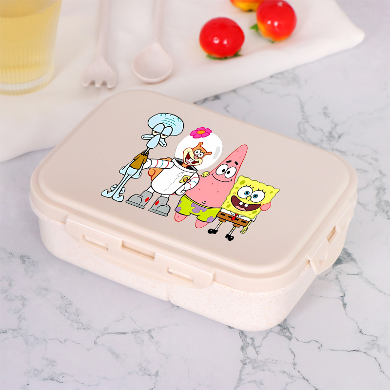 Food Storage Containers B&M - 新しいスポンジボブスクエアパンテッドランチボックスアニメ漫画プリントランチボックス子供学校食品保存ボックスかわいい温かい食品容器ギフト