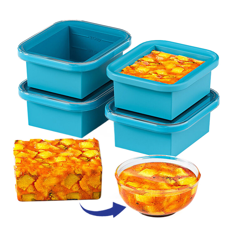 Food Storage Not Plastic - シリコーン製冷凍トレイ プラスチック蓋付き 冷凍庫コンテナ 氷型 簡単に取り外せる スタッカブル