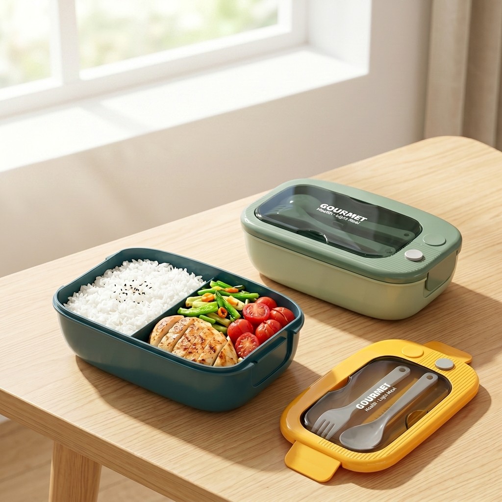 Food Storage Containers B&M - 電子レンジ対応プラスチック製弁当箱 2コンパートメント漏れ防止ランチボックス カトラリー付き 大人と子供向けの食事準備用食品保存容器