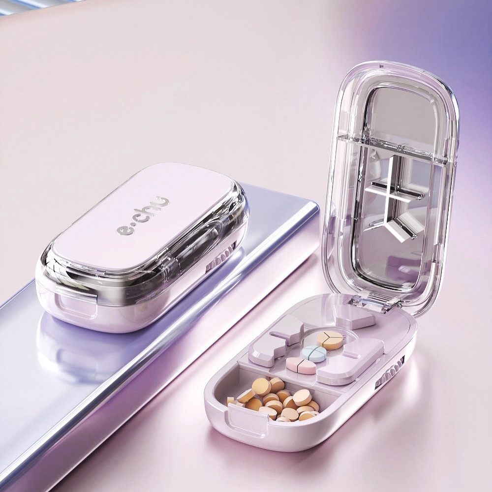 Food Storage Set Glass - 2/3/4-in-1 錠剤カッターボックス 食品グレード 調整可能な薬剤カッター 精密切断 防塵