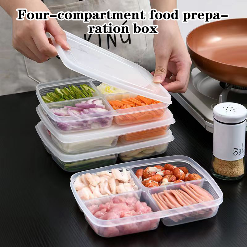 Food Storage For Refrigerator - 新しい【4グリッドプラスチック収納ボックスポータブルコンパートメント冷蔵庫冷凍庫オーガナイザー透明食品果物小分けボックス】