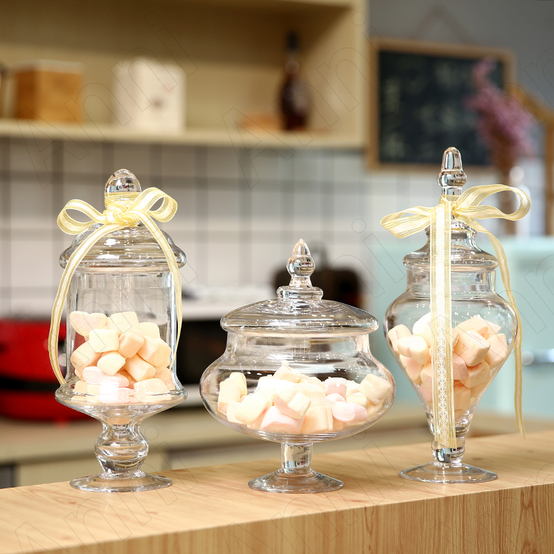 Food Storage With Glass Lids - シンプルなガラス収納ジャー蓋付き結婚式の装飾的なキャンディージャーリビングルームデスクトップスナックオーガナイザーホームデコレーションモダン