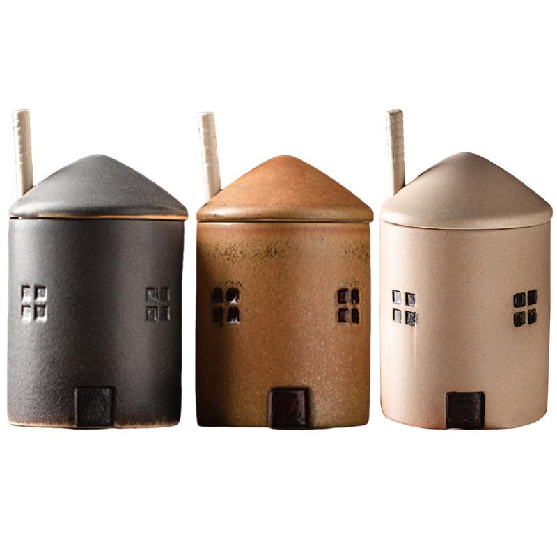 Herb Keeper Container - セラミック調味料容器、調味料瓶、貯蔵容器、スプーンと蓋付きソースジャー、調味料ポット、家の形