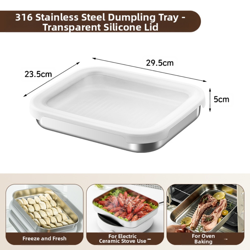 Food Storage Vegetables - ステンレス製食品保存容器、316シリコン蓋付き、正方形鮮度保持ボックス、野菜皿、餃子ボックス
