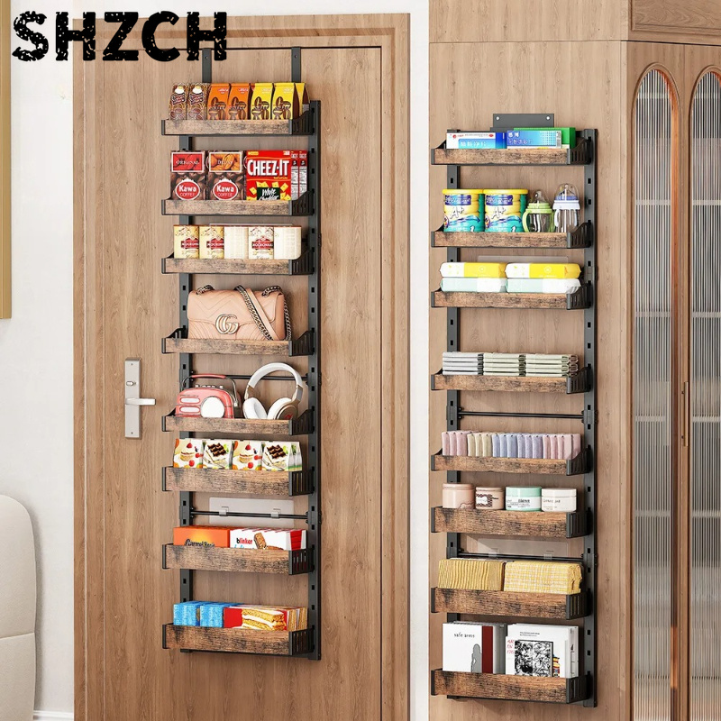 Food Storage Kitchen Cabinet - ‌ 調節可能なドアシェルフ - 省スペースキッチンオーガナイザー、折りたたみ式食品収納、狭い隙間用スパイスラック、頑丈な木製キャビネット