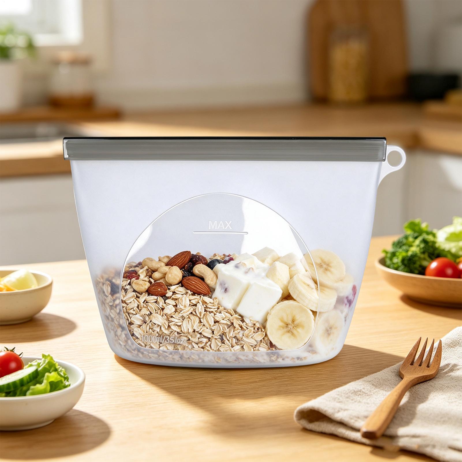 Food Storage Reusable Bags - 食品保存用シリコンバッグ 1000ml 漏れ防止 再利用可能 オーブン対応容器 冷凍庫用食品保存袋