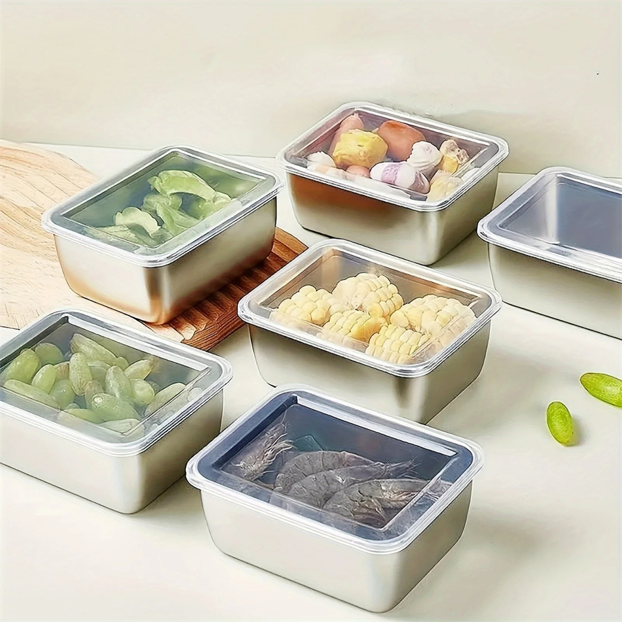 Food Storage Containers B&M - 1/3/5 個ステンレス鋼食品収納ボックス鮮度保持ボックス蓋付き、長方形ソーセージ麺フルーツ皿カバー付き