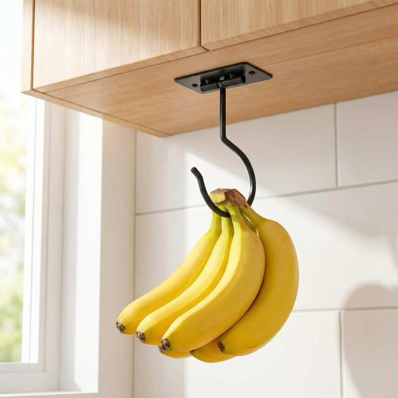 Food Storage Kitchen Cabinet - ブラックメタル製粘着式バナナフック折りたたみ式収納ラック省スペースキッチンキャビネット食品オーガナイザー1～2個