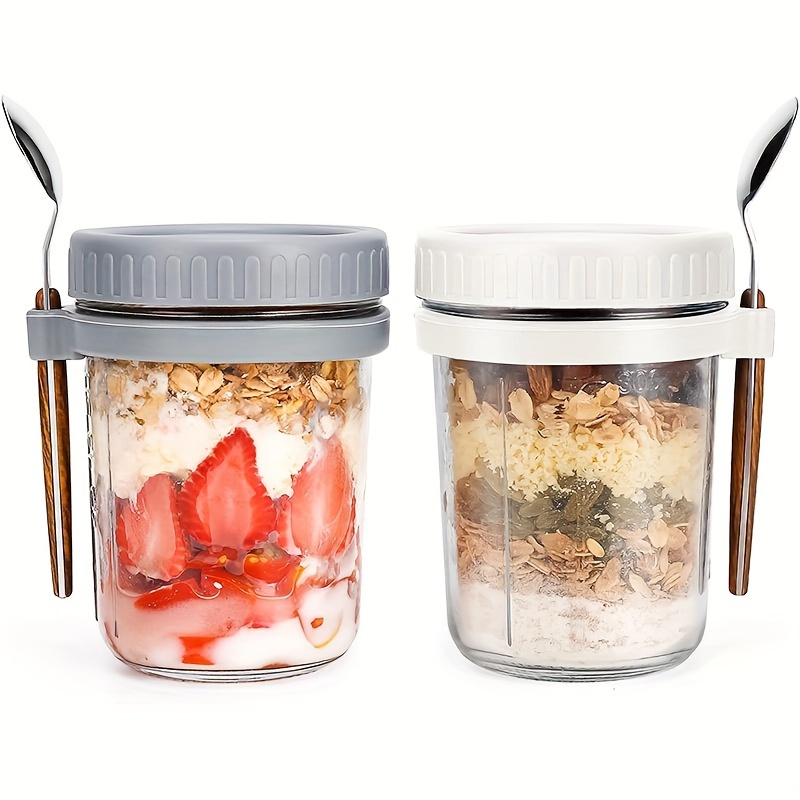 1個/2個入り ガラス製オートミールカップ、蓋とスプーン付き - Food Storage Set Glass のレビューと価格