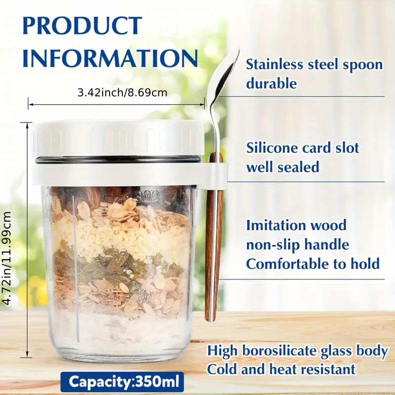 1個/2個入り ガラス製オートミールカップ、蓋とスプーン付き - Food Storage Set Glass のレビューと価格