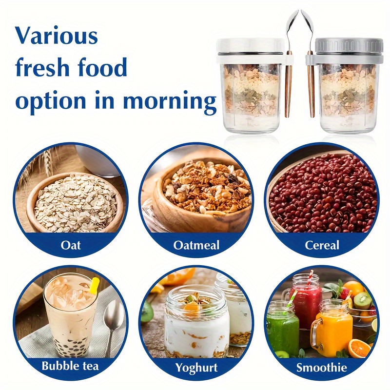 1個/2個入り ガラス製オートミールカップ、蓋とスプーン付き - Food Storage Set Glass のレビューと価格