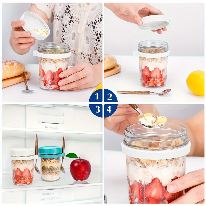 1個/2個入り ガラス製オートミールカップ、蓋とスプーン付き - Food Storage Set Glass のレビューと価格