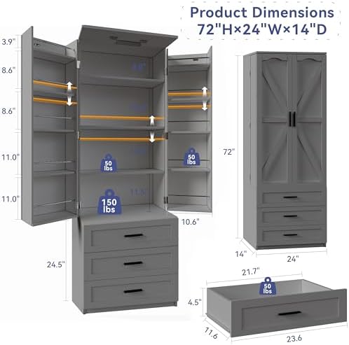 72インチLEDキッチンパントリーキャビネット、3段引き出し - Food Storage Kitchen Cabinet のレビューと価格