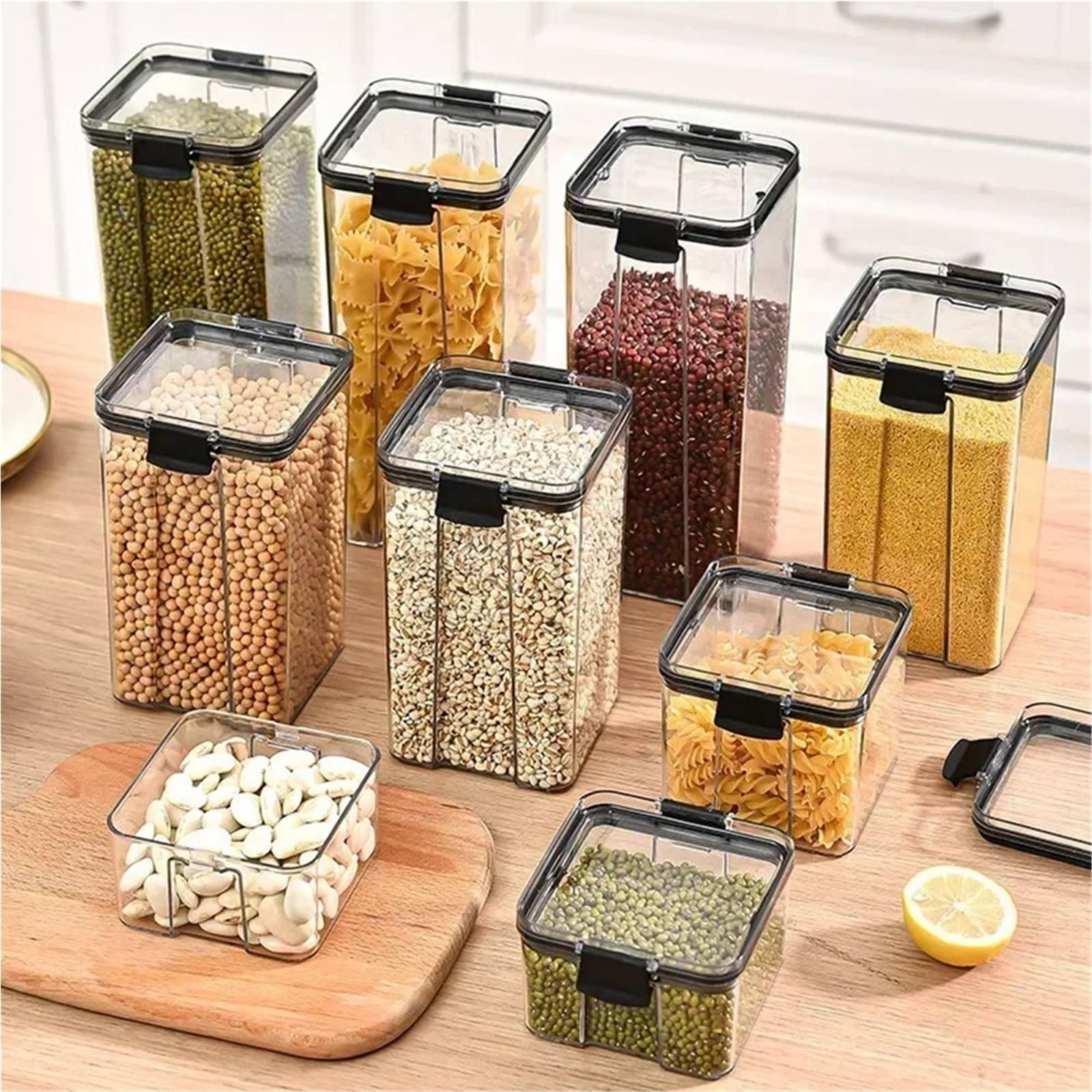 気密食品保存容器、防湿密閉穀物保存瓶、透明プラスチックキャニ - Food Storage Jars のレビューと価格