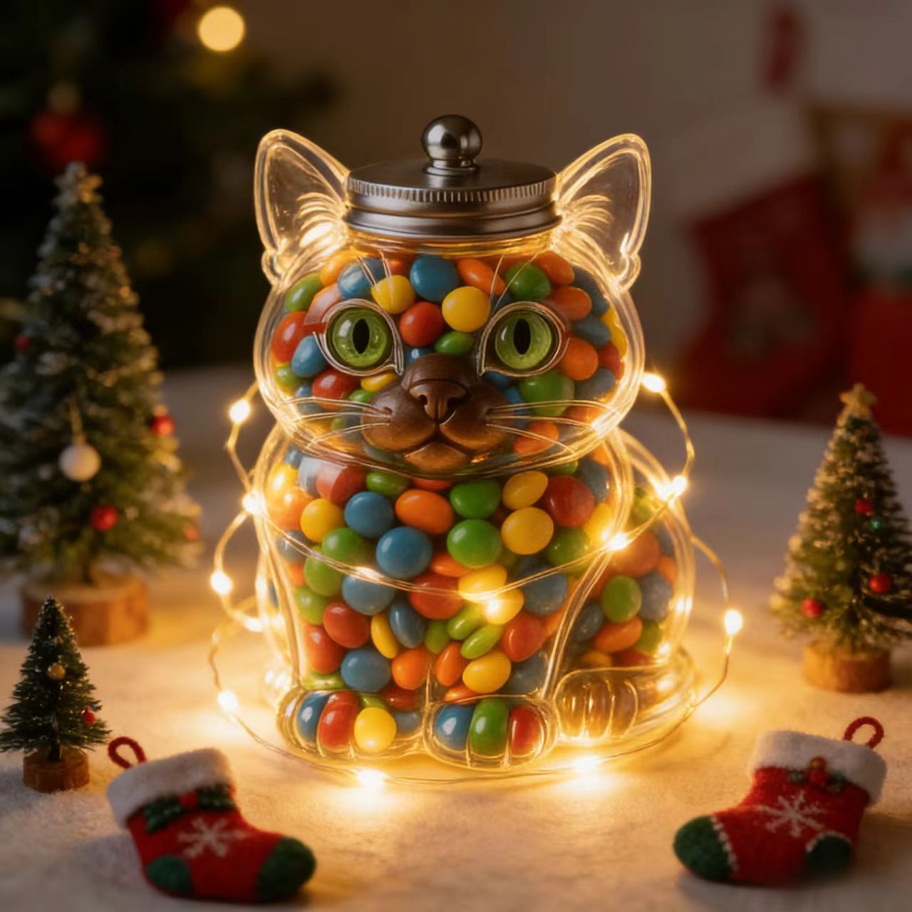 可愛い猫型のガラス製キャンディジャー、気密蓋付き、食品グレー - Food Storage With Glass Lids のレビューと価格