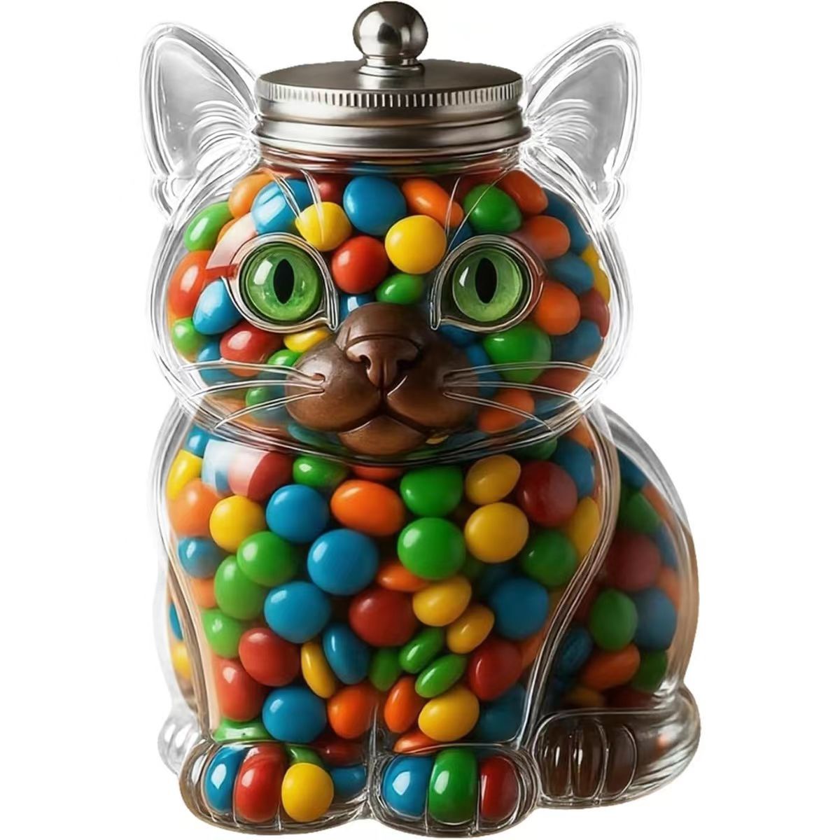 可愛い猫型のガラス製キャンディジャー、気密蓋付き、食品グレー - Food Storage With Glass Lids のレビューと価格