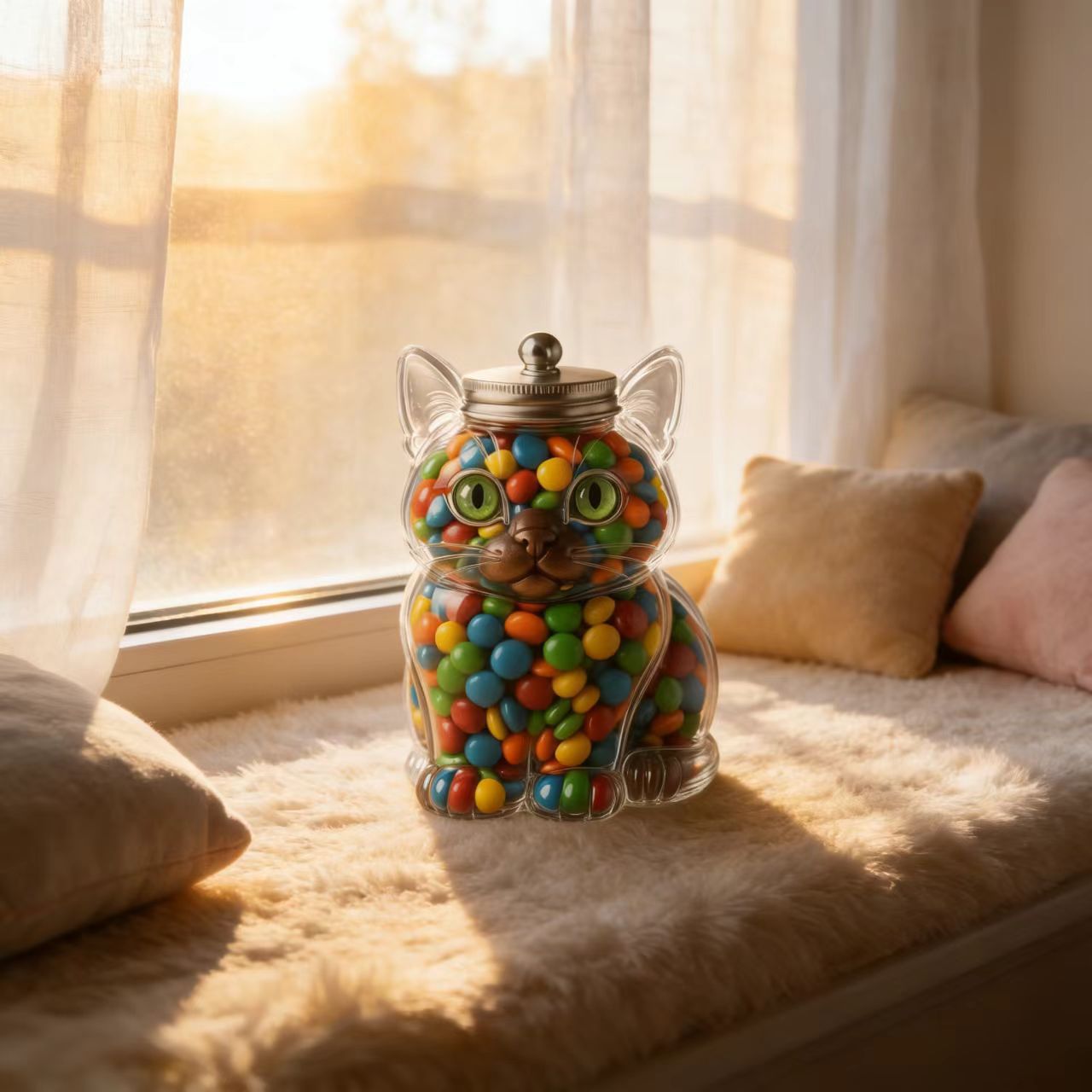 可愛い猫型のガラス製キャンディジャー、気密蓋付き、食品グレー - Food Storage With Glass Lids のレビューと価格