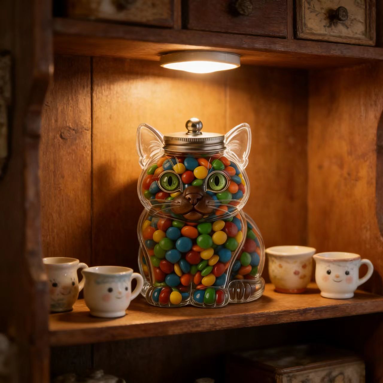 可愛い猫型のガラス製キャンディジャー、気密蓋付き、食品グレー - Food Storage With Glass Lids のレビューと価格