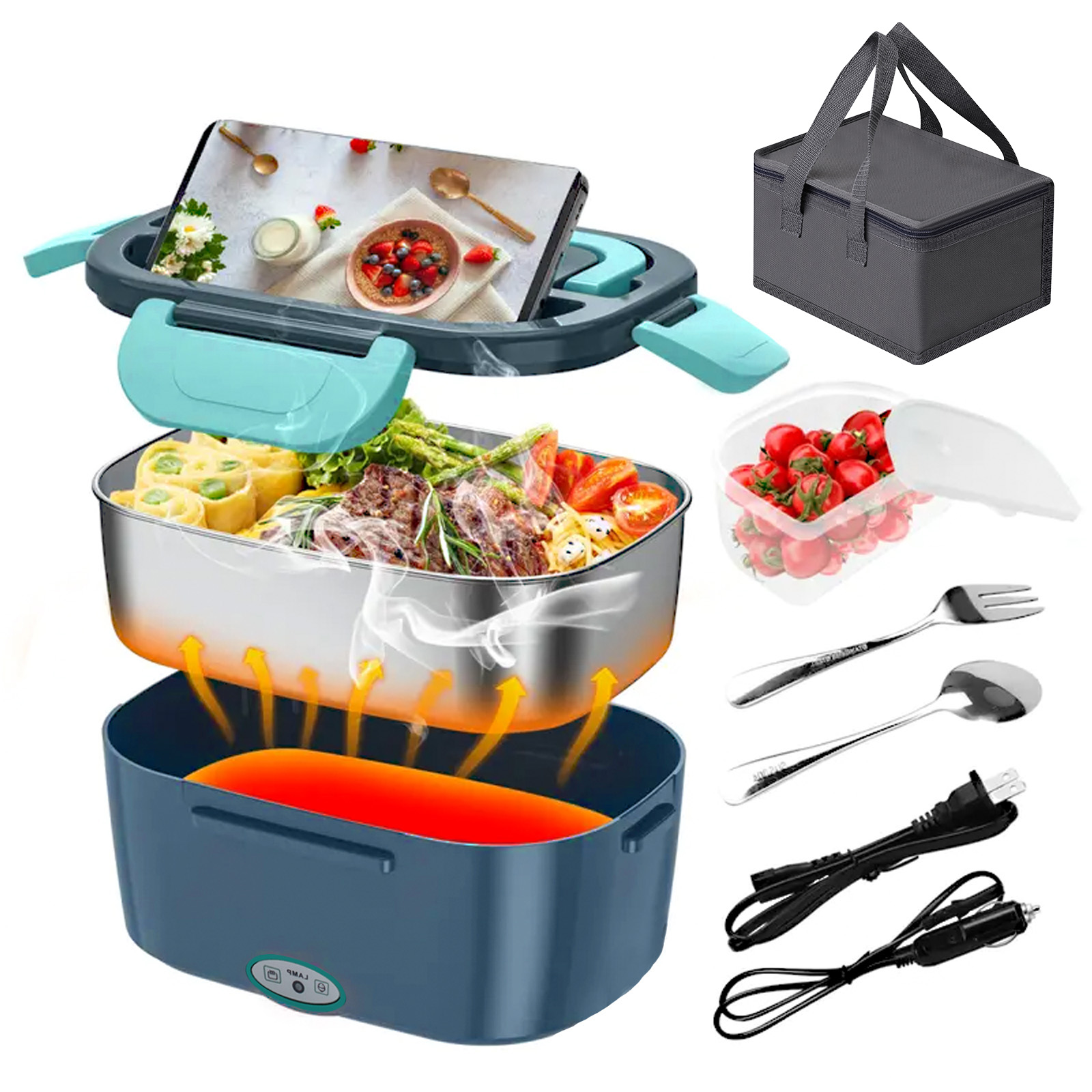 100W電気加熱ランチボックス1.5L、304ステンレス鋼製 - Food Storage Warmer のレビューと価格