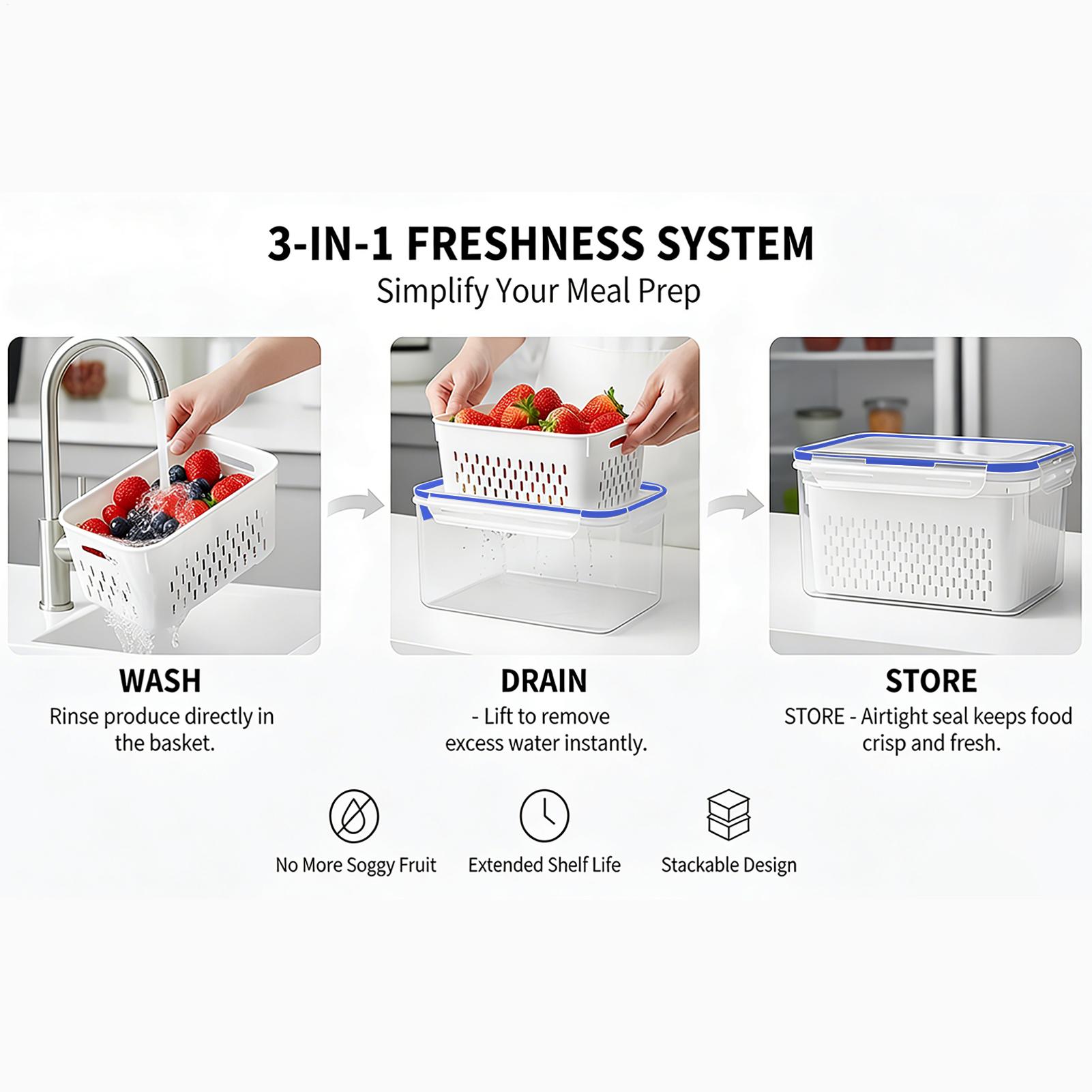 4 in 1 食品保存容器 4 in 1 透明で漏れ防止の容 - Food Storage Vegetables のレビューと価格