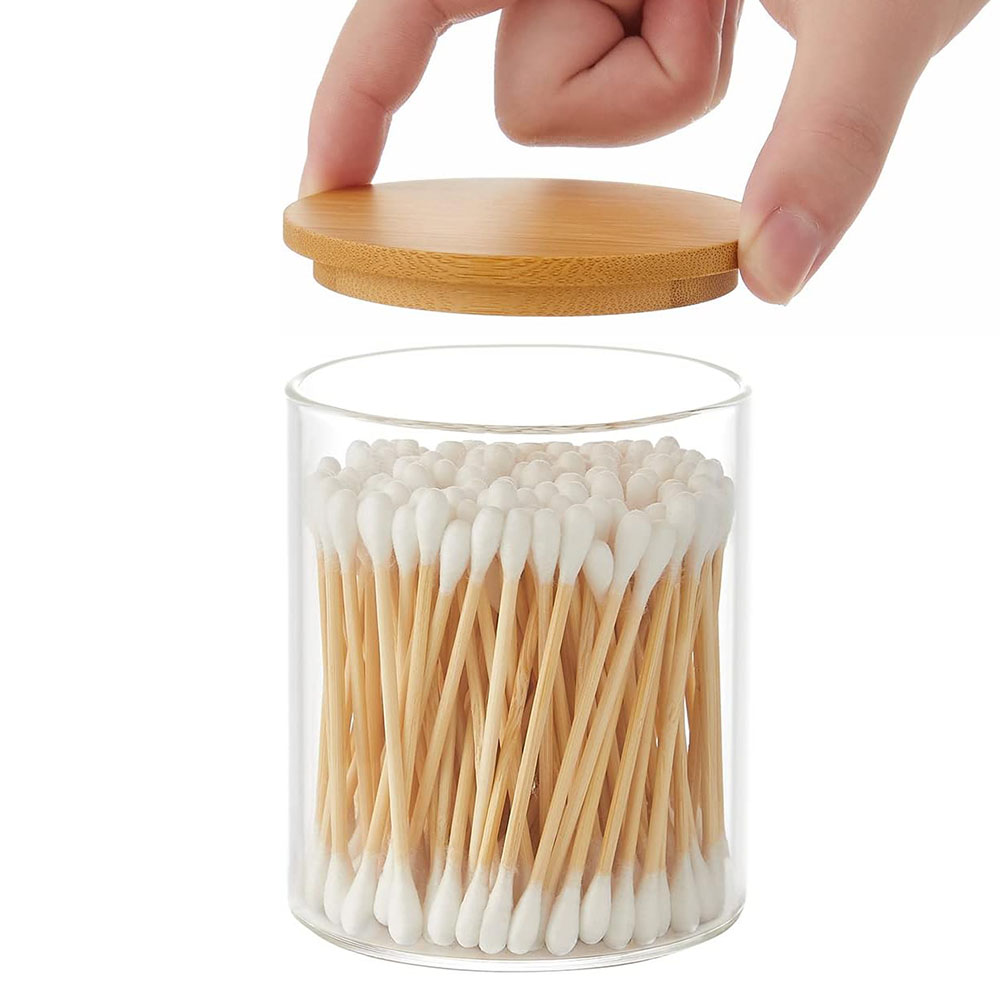 ガラス製綿棒ホルダーディスペンサー、竹製蓋付き薬瓶、綿球、綿 - Food Storage With Glass Lids のレビューと価格