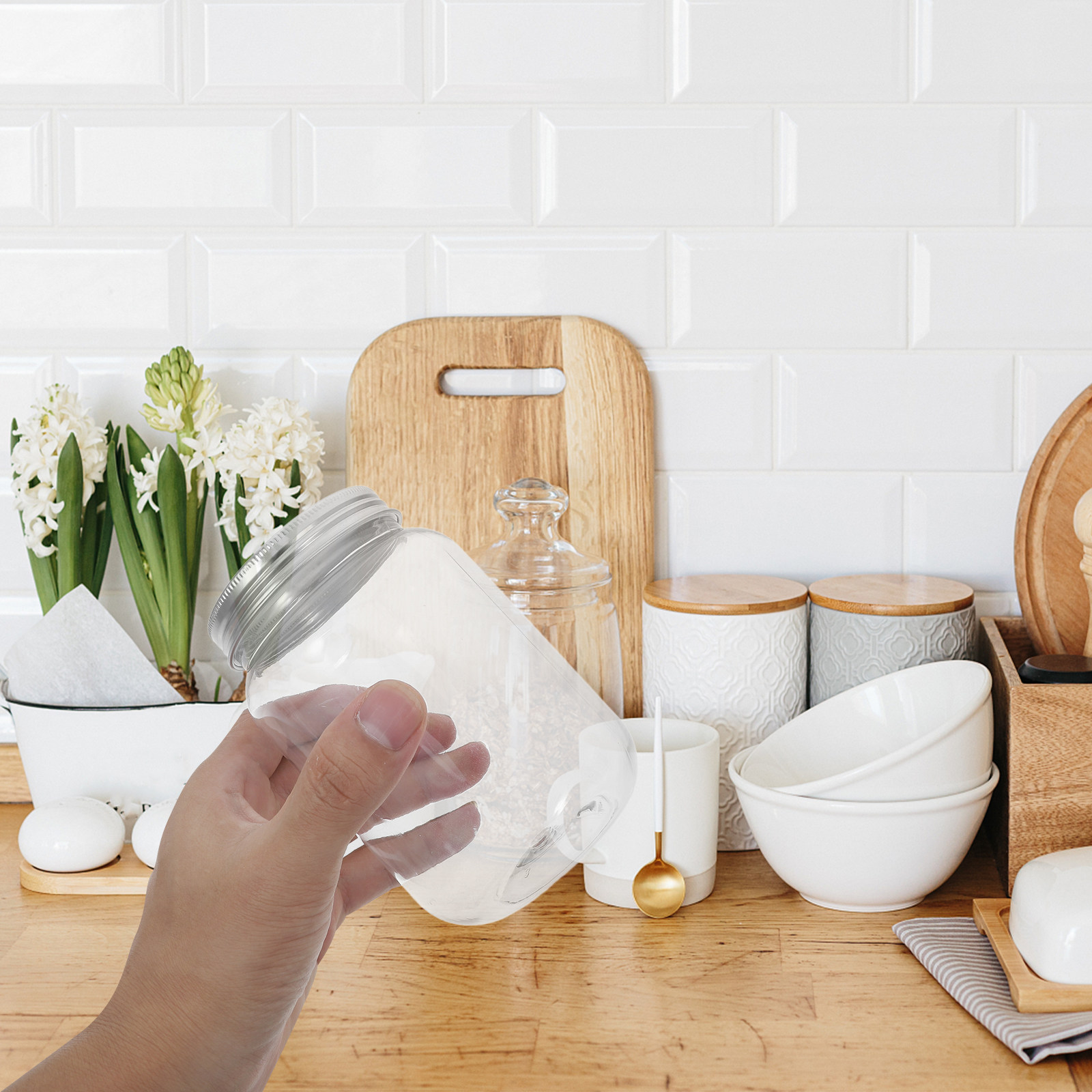 4個入り透明プラスチックジャー、気密蓋付き、キッチン収納用、 - Food Storage Jars のレビューと価格