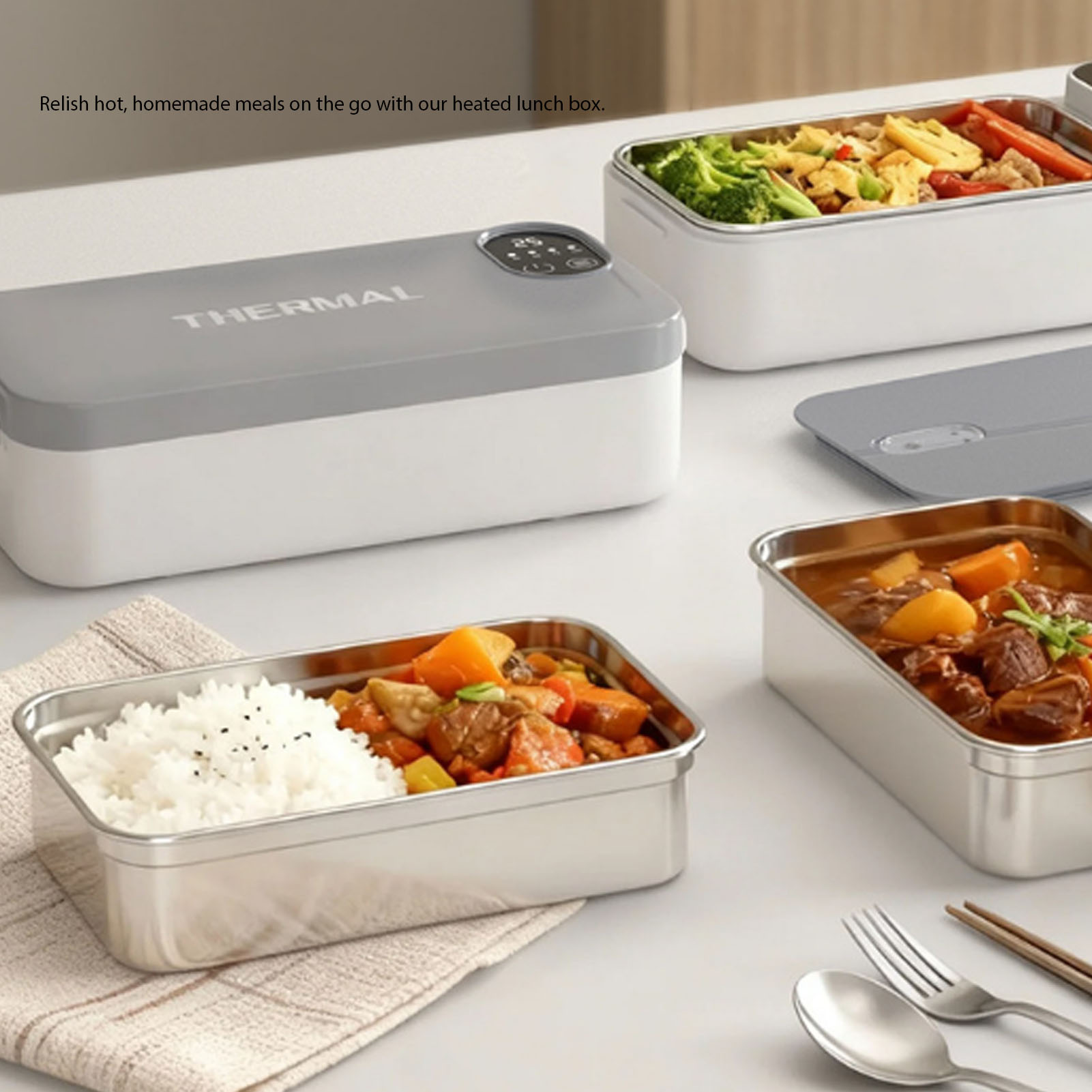加熱式ランチボックス 304ステンレス鋼製 ポータブルフード - Food Storage Warmer のレビューと価格