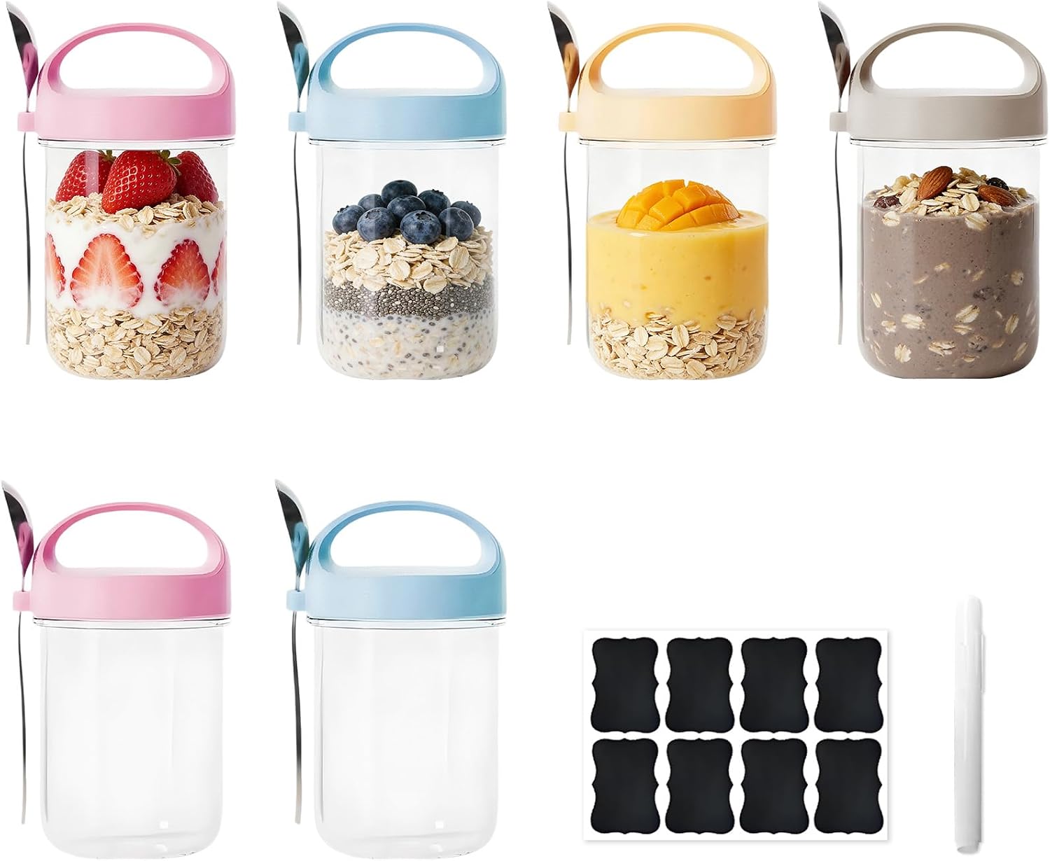 6個入り 6オンス 広口ガラス製メイソンジャー カラフルな蓋 - Food Storage Yogurt のレビューと価格