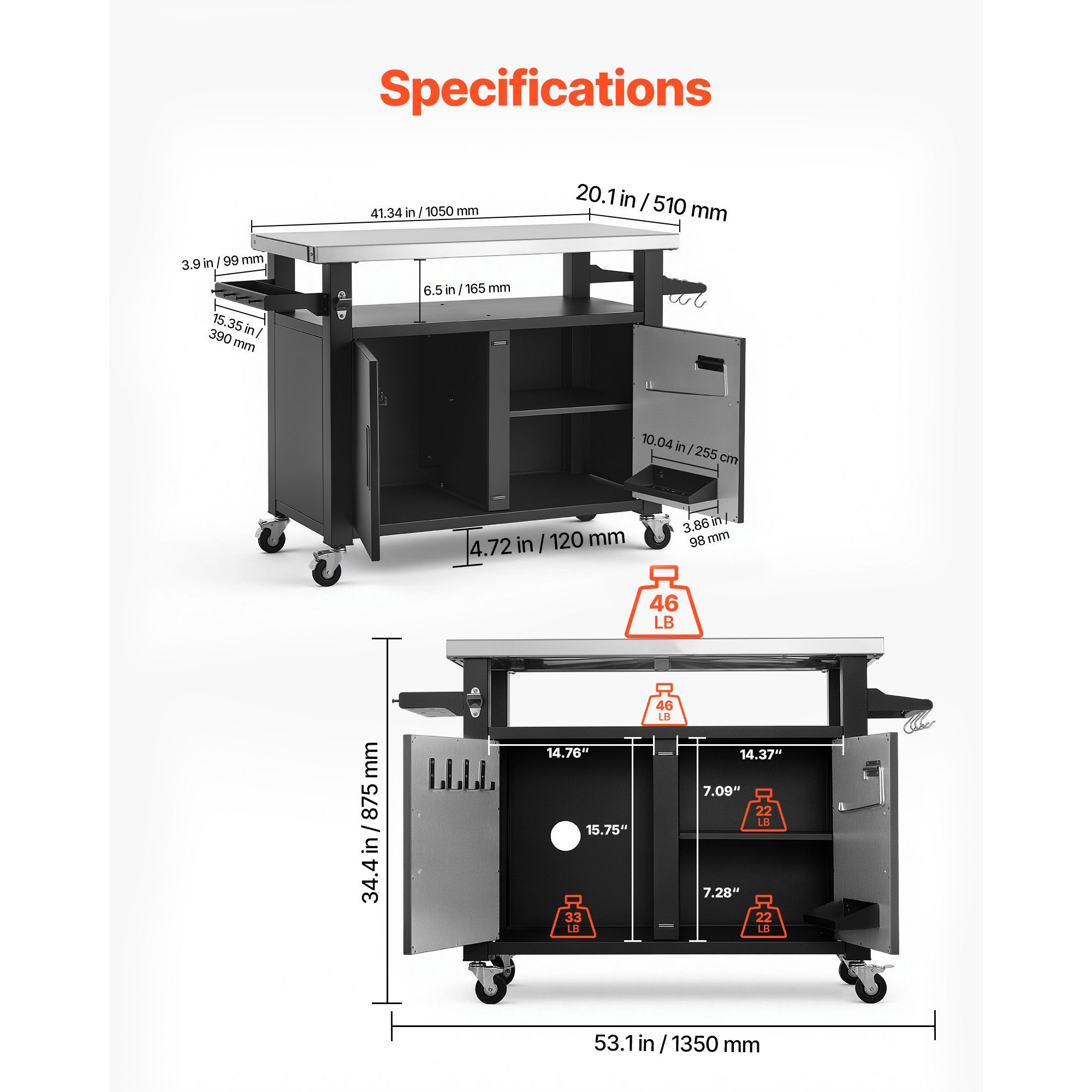屋外グリルカート（収納キャビネット付き）、53.1インチグリ - Food Storage Kitchen Cabinet のレビューと価格