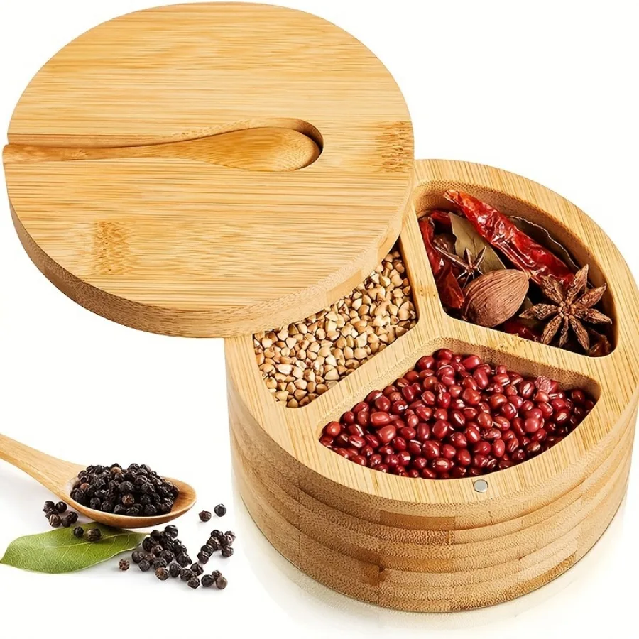 竹製の蓋付き木製スプーン調味料入れバスソルト入れキッチン収納 - Herb Keeper Container のレビューと価格
