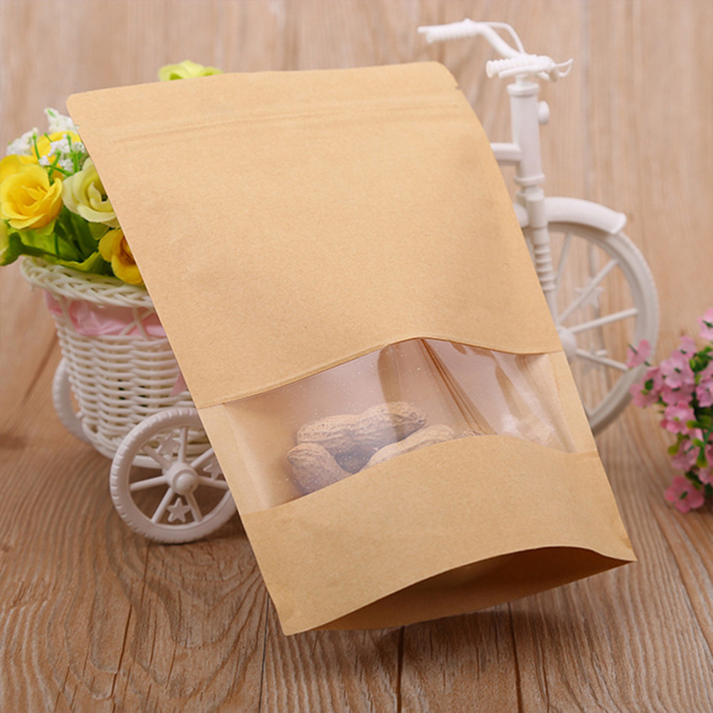 50枚入りクラフト紙ジッパー付き自立型窓付きバッグ、再利用可 - Food Storage Reusable Bags のレビューと価格